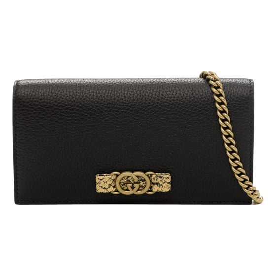 Gucci Interlocking GG Black Python Leather Bow Wallet on Chain Gold Hardware