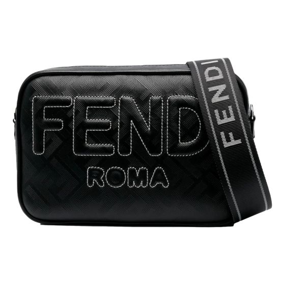 Fendi Roma Black Shadow Leather Canvas  Camera Crossbody Bag