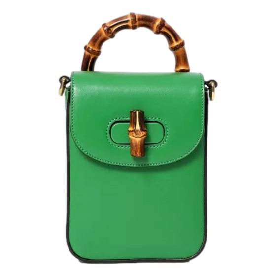 Gucci Bamboo 1947 Mini Green Leather Top Handle Crossbody Bag