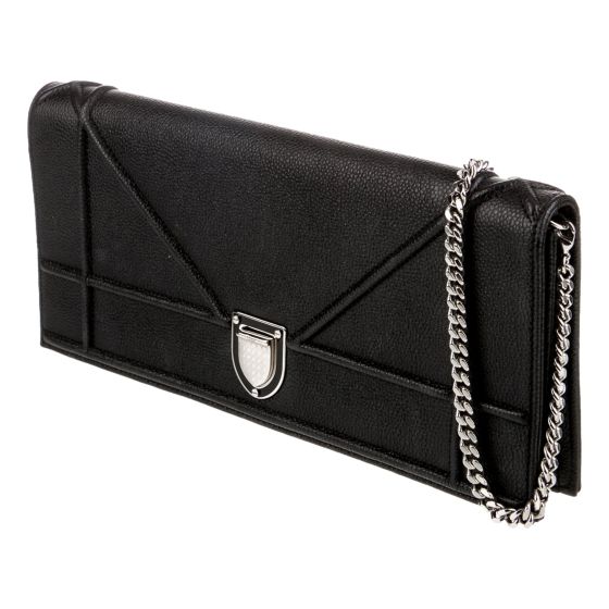 Dior Black Calfskin Leather Diorama Wallet on Chain