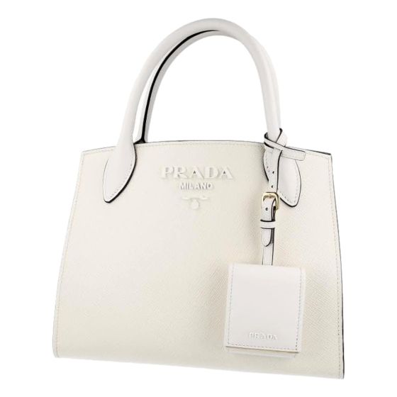 Prada Saffiano Leather Monochrome Bianco White Top Handle Handbag