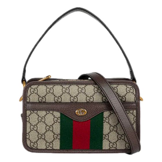 Gucci Ophida GG Supreme Canvas Leather Webstripe Top Handle Crossbody Handbag