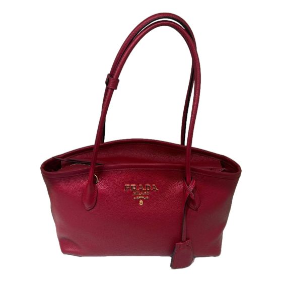 Prada Vitello Phenix Leather Rubino Red Top Handle Shoulder Bag