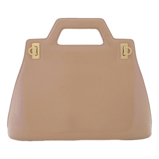 Ferragamo Wanda Beige Patent Leather Top Handle Handbag