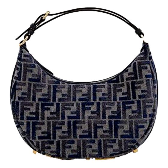 Fendi Fendigraphy Jaquard Canvas Leather Blue Hobo Bag