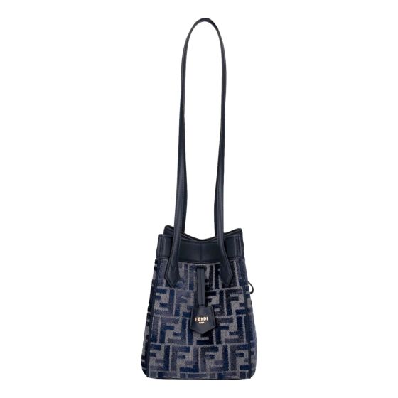 Fendi FF Origami Mini Sac Jacquard Canvas Leather Blue Handbag