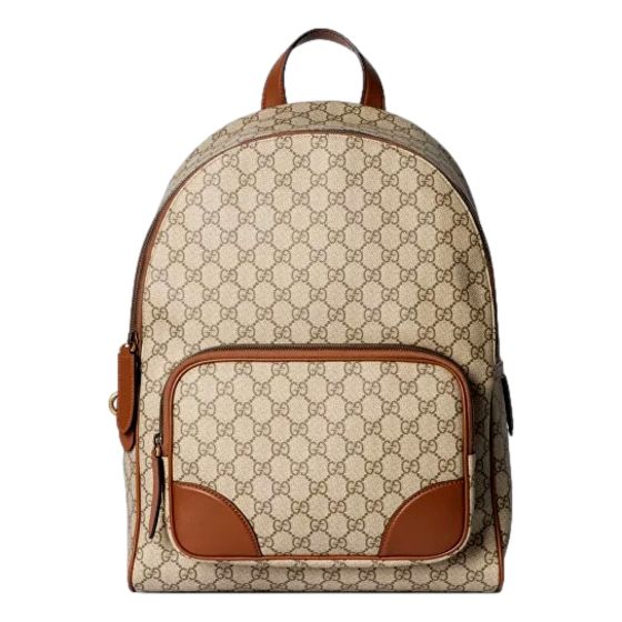 Gucci GG Supreme Medium Backpack Brown Canvas Leather Trim