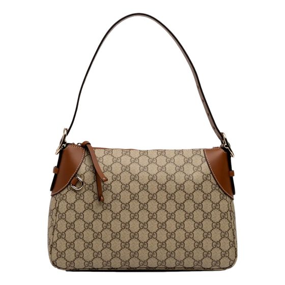 Gucci GG Supreme Emblem Medium Shoulder Bag Brown Beige