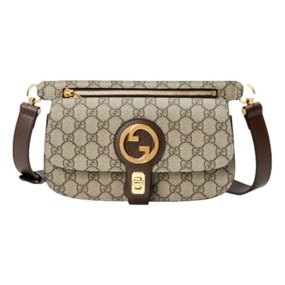Gucci GG Supreme Blondie Canvas Belt Bag Brown Beige Size 90 Gold Logo