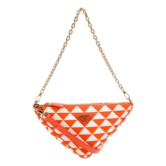 Prada Triangle Jacquard Canvas Chain Shoulder Bag in Orange and White