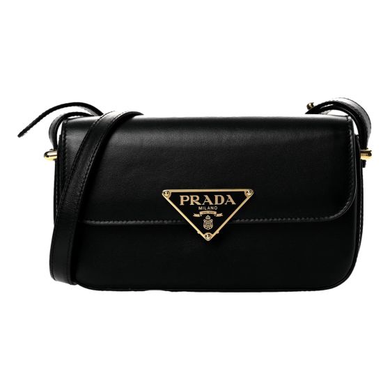 Prada Embleme Triangle Logo Soft Calfskin Crossbody Bag Black