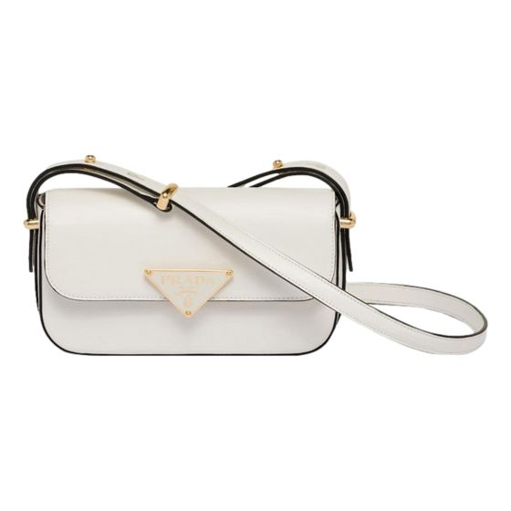 Prada Embleme Triangle Logo Soft Calfskin Crossbody Bag White