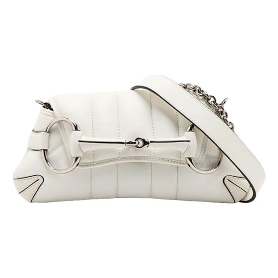 Gucci Horsebit Vertical Quilted Leather Small Chain Shoulder Bag White