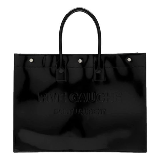 Saint Laurent Rive Gauche Black Patent Leather Large Tote Bag