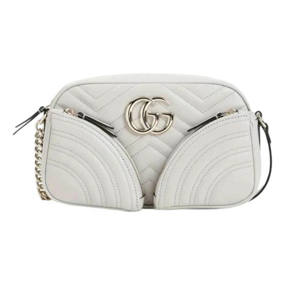 Gucci Marmont Dual Compartment GG Gray Leather Shoulder Bag
