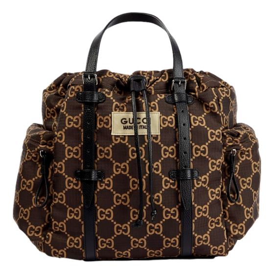 Gucci GG Monogram Utility Tote Bag Brown Ripstop Canvas Leather Trim