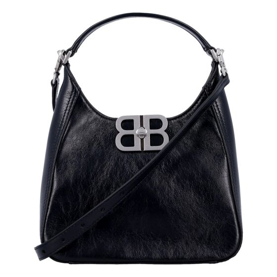 Balenciaga BB Soft Hobo Mini Black Smooth Calfskin Leather Shoulder Crossbody Bag