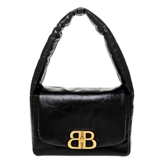 Balenciaga Monaco Soft Nappa Leather Shoulder Bag Black Gold Hardware