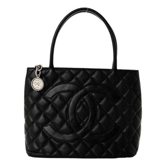 Chanel Medallion Tote in Black Quilted Caviar Leather