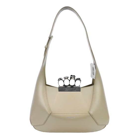 Alexander McQueen The Jewelled Leather Shoulder Bag Beige Skull Ring Handle