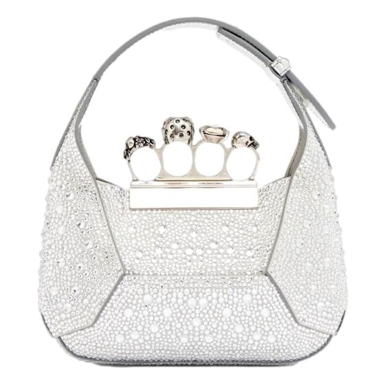 Alexander McQueen Crystal Jewelled Shoulder Bag Silver Skull Knuckle