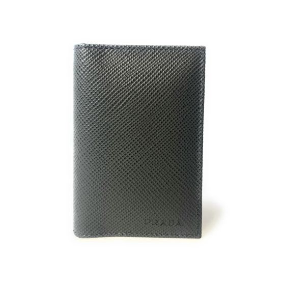 Prada Mens Saffiano Leather Vertical Card Black Holder Bifold Wallet