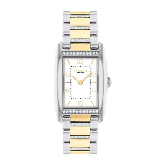 Ladies' Reese Rectangle Two-Tone Stainless Steel Crystal Watch White Dial