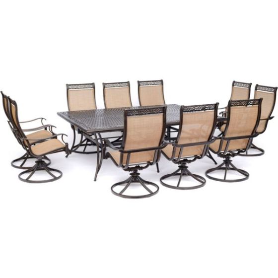 Manor 11-Piece Dining Set with 10 Swivel Rockers and an Extra-Large 60