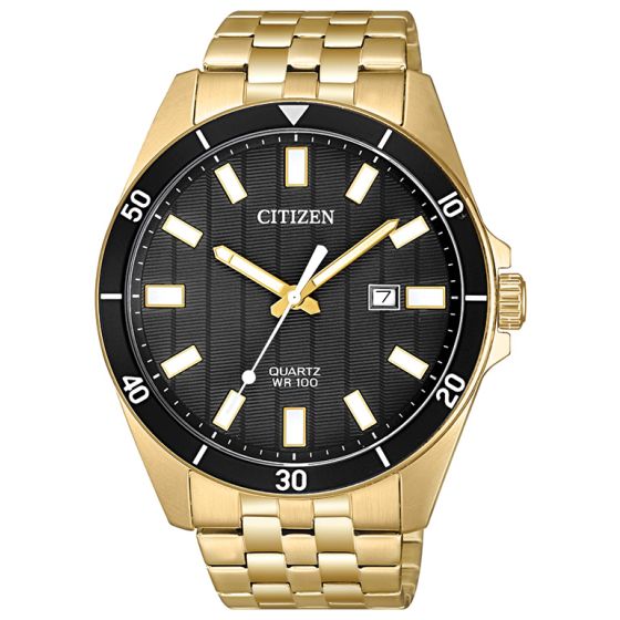 Men's Quartz Watch, Gold-tone Case and Bracelet with Black Dial