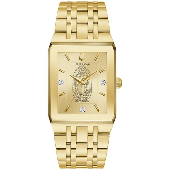 Men's Mondern Lady of Guadalupe Stainless Steel bracelet watch, Champagne dial