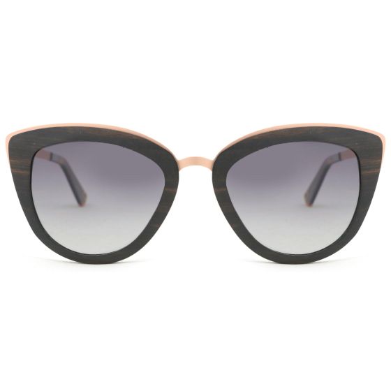 Vega - Ebony, Cat Eye Wooden Sunglasses Grey