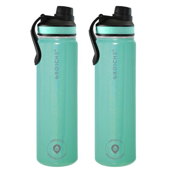 Grosche Oasis Infuser Bottle 650 Ml / 22 Oz, Set Of 2 Aquamarine Shimmery
