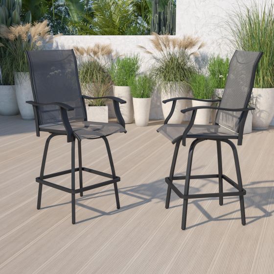 Outdoor Stool - 30 inch Patio Bar Stool / Garden Chair, Gray (Set of 2)