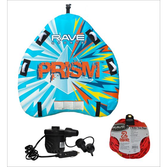 RAVE Sports - Prism Towable, 1-Section 2-Rider Tow Rope, & High Pressure DC12V Electric Pump