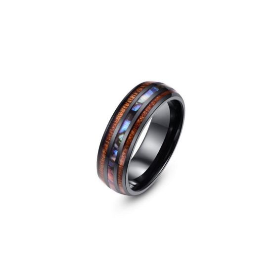 Phoenix - Tungsten & Sapele + Sea Shell Ring Size 13