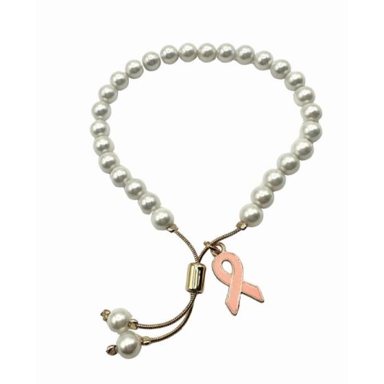 Breast Cancer Awareness Pearl Slider Bracelet