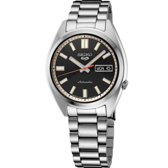 Seiko 5 Sports Midsize SS Automatic Black Dial, Lumibrite markers, SS bracelet