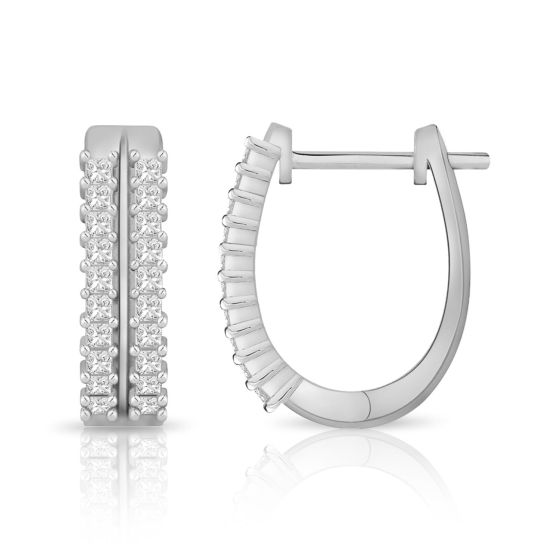 PARIKHS Princess cut Diamond Hoop Earring in 14K White Gold 0.60ct, Color-IJ, Clarity-VS2 SI1