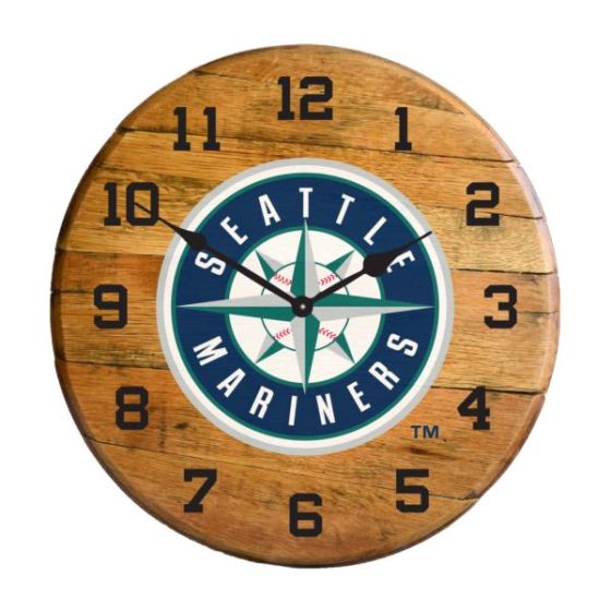 Seattle Mariners Oak Barrel Clock