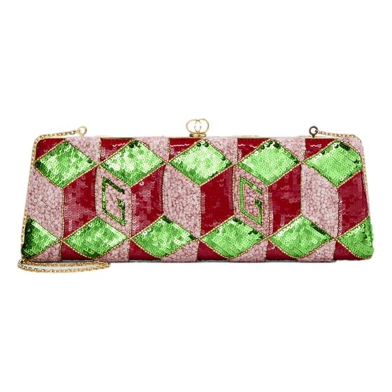 Gucci Broadway Embellished Sequins and Crystals Red Green Pink Chain Shoulder Bag Clutch