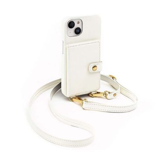 Doria - Silverlake Vegan Leather Wallet Crossbody Case for Apple iPhone 14 / 13 in Pearl White