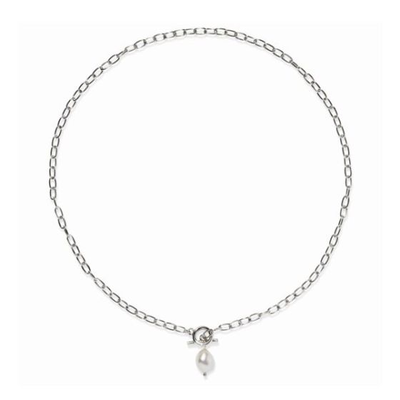 Paperclip Pearl Necklace Silver