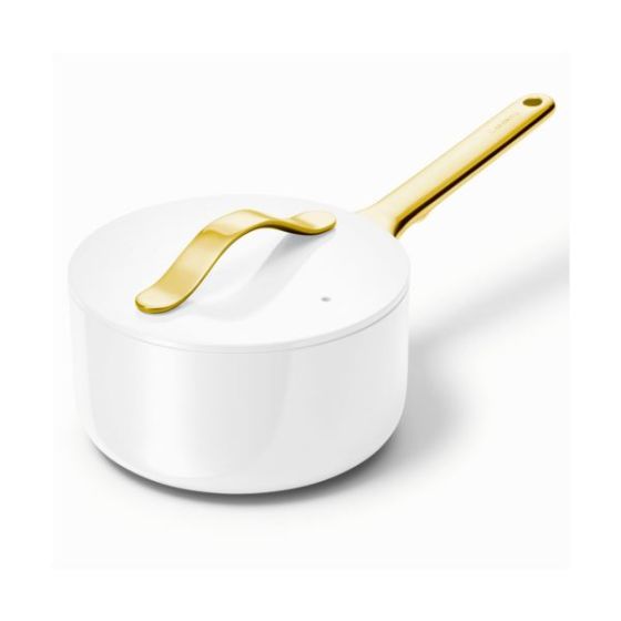 1.75qt Iconics Nonstick Ceramic Saucepan White/Gold