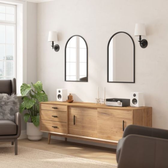 Wall Mount Arched Mirror with Slim Black Metal Frame- 20