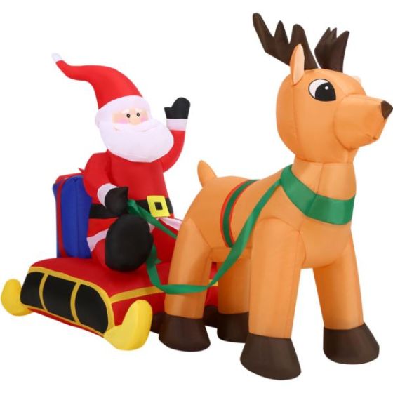 4-Ft. Pre-Lit Inflatable Santa Claus in a Sleigh with Reindeer Outdoor Christmas Decoration