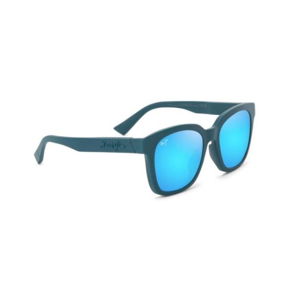 Honua Asian Fit Polarized Sunglasses Matte Petrol Blue Frame Blue Hawaii Lens