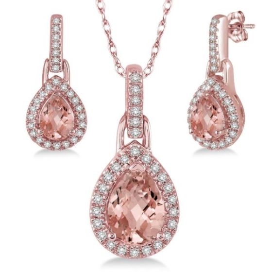 Morganite and Diamond Earrings and Necklace Set