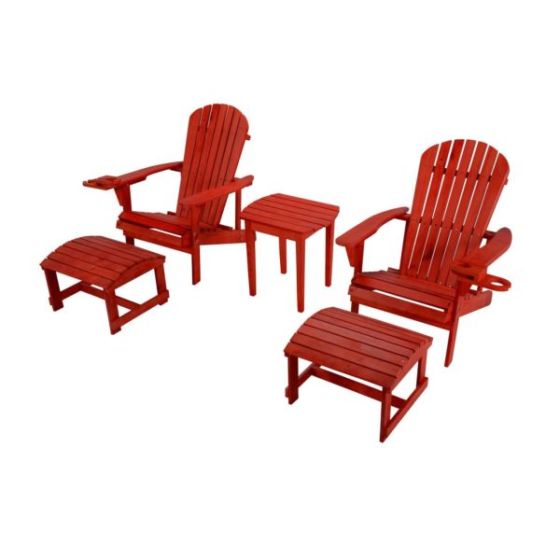 Earth Collection Adirondack Chair w/Phone & Cup Holder, Set of 2 w/2 Ottoman & 1 End Table - Red