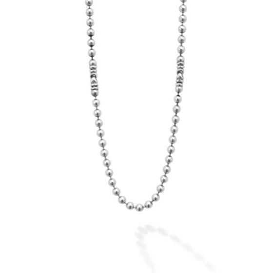 Men's Silver Station Caviar Beaded Necklace