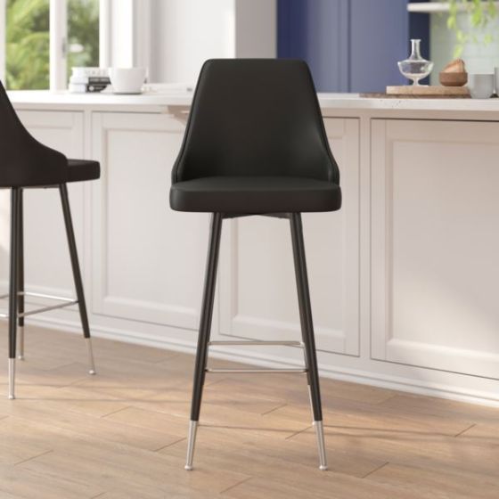 Commercial Black LeatherSoft Bar Height Stools with Chrome Accents - 2 Pack